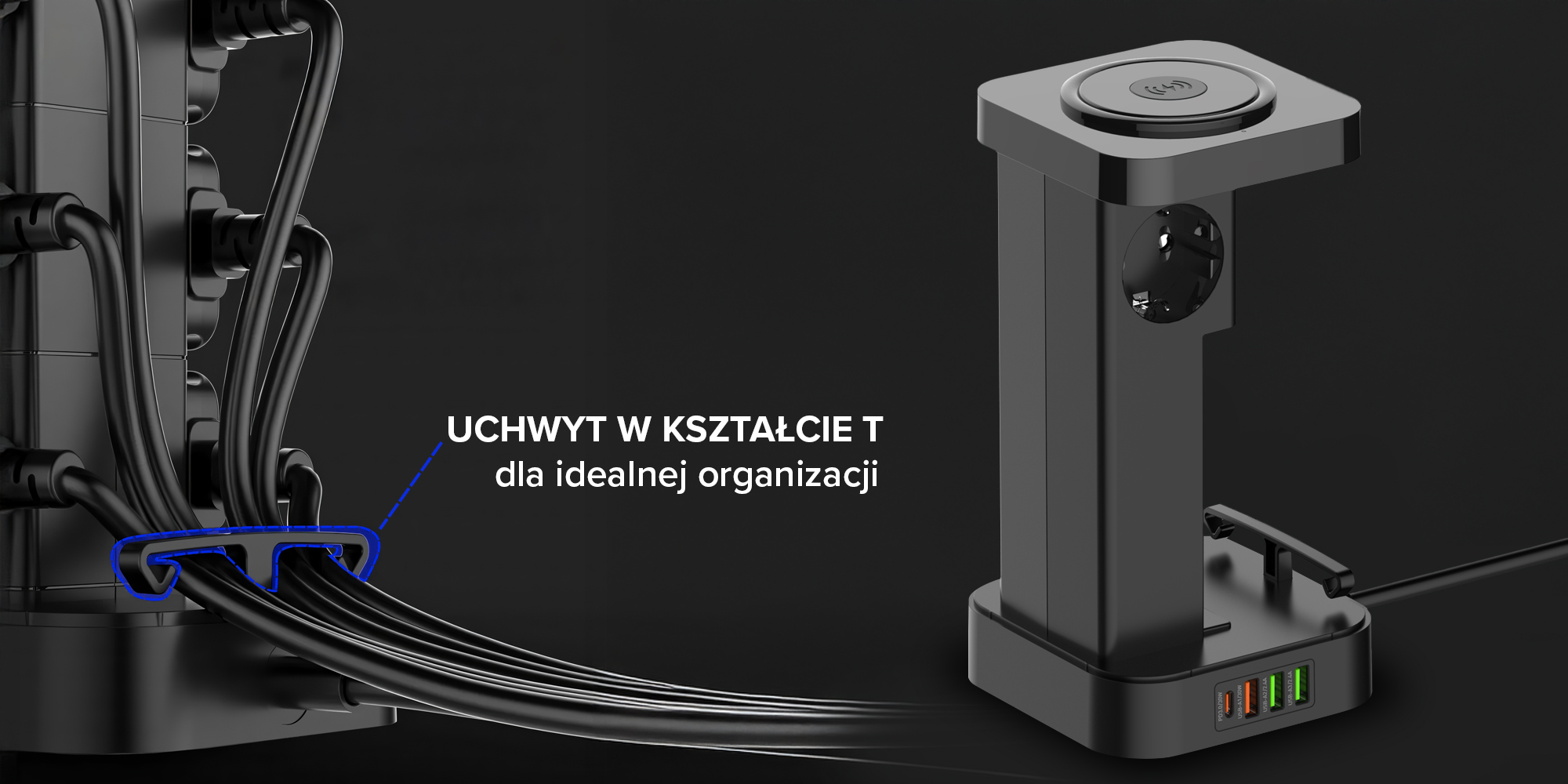 Stacja zasilająca Newell GaN Power Cube 8w1 z ładowarką indukcyjną